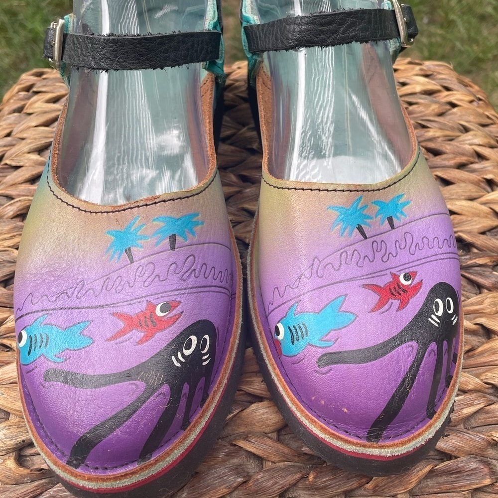 Soltech Octopus Ocean Hand Painted Leather Artistic Mary Janes Flats Us Size 9.5 View 4